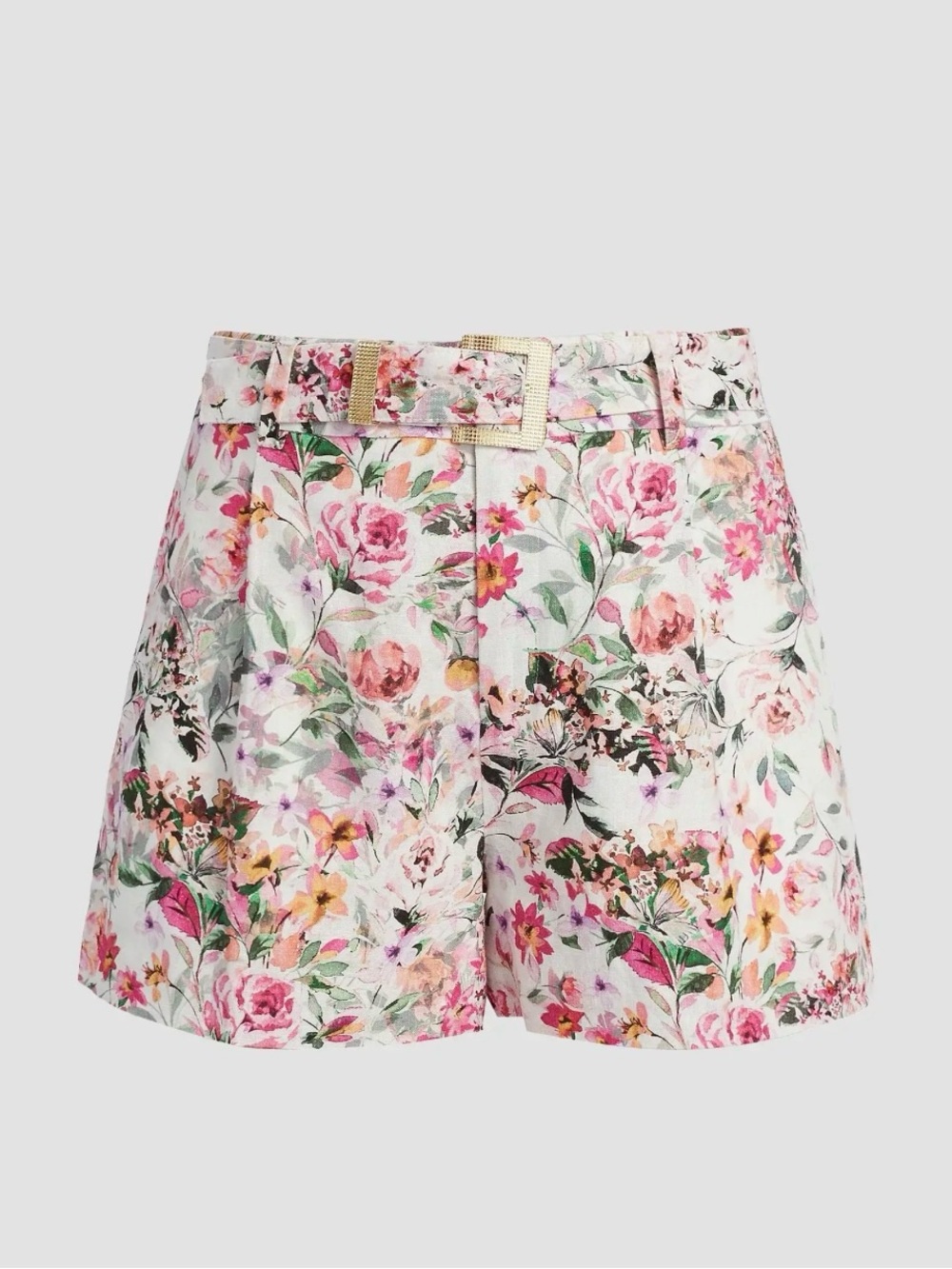 Generation Love Floral High-Waist Paperbag Shorts with Belt - White, Pink, Green